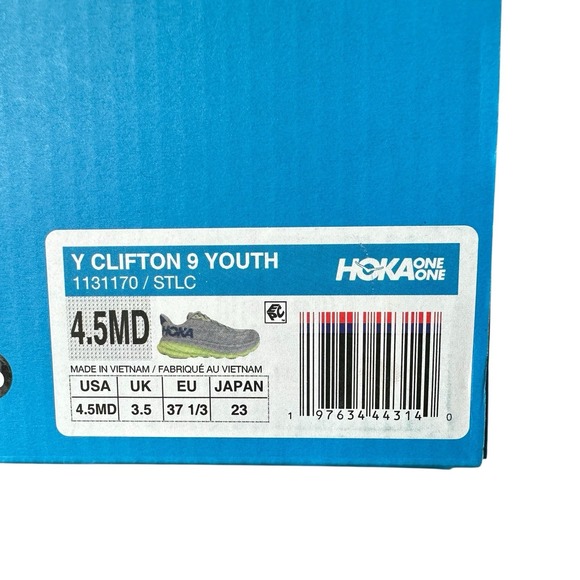HOKA ONE ONE Y Clifton 9 Youth 4.5/Women 6 MD 1131170 STLC Gray Volt Blue NEW - Picture 8 of 8